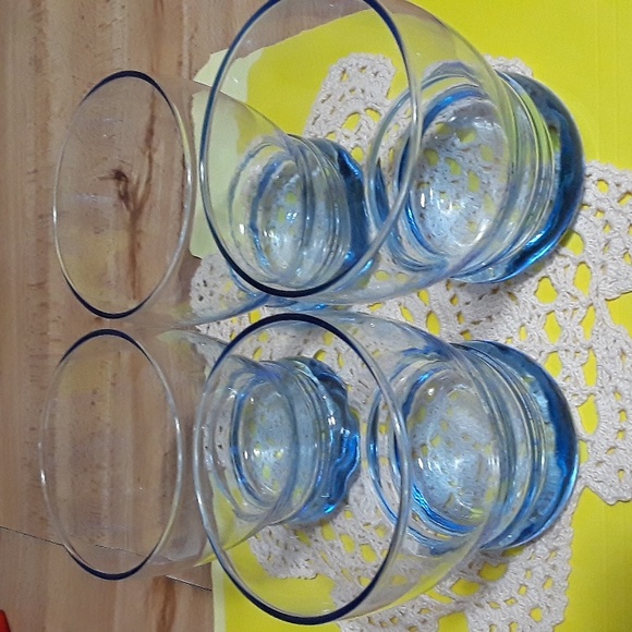 Vintage Libbey Set of 4 Lt Blue Azure Wide Mouth Stackable Glasses. - Picture 2 of 10